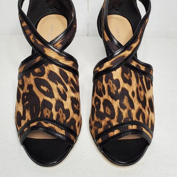 Charles Jourdan Paris Amy Leopard Print Peep Toe Sandals 9.5 - Picture 3 of 10